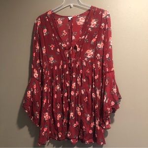 En Creme 100% Rayon Floral Flare Sleeves Mini Dress Large